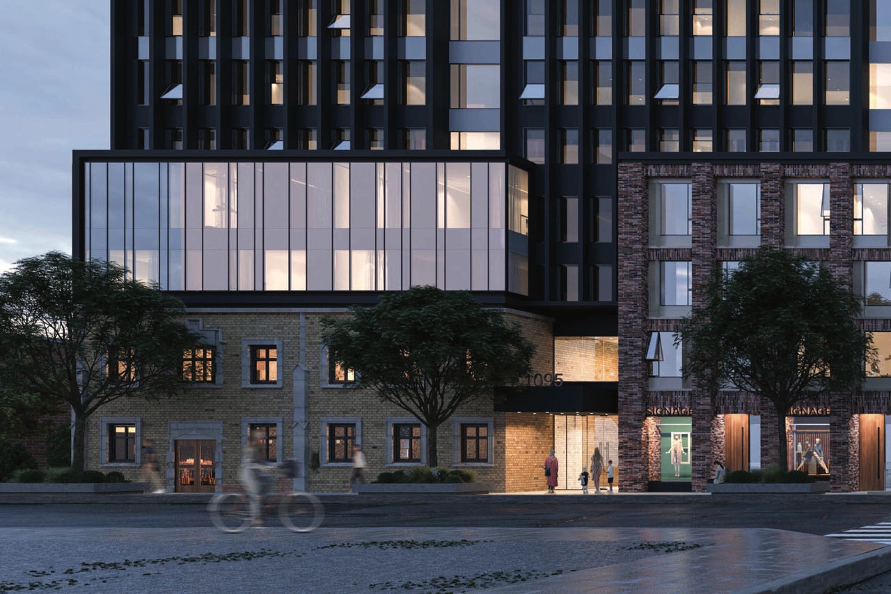 Facade of the Funeral Home integrated into 1111 Danforth Avenue